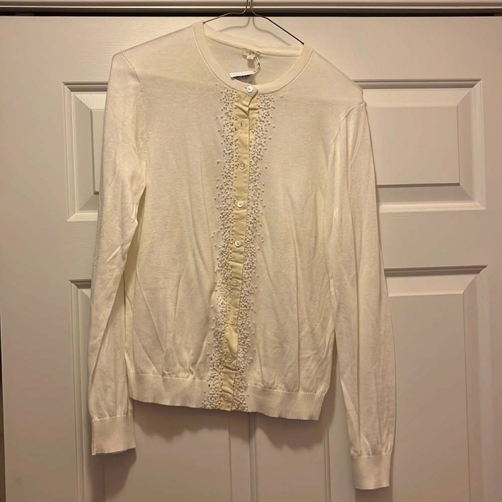 NWT Classic J. Crew Off-White French Knot Cardigan